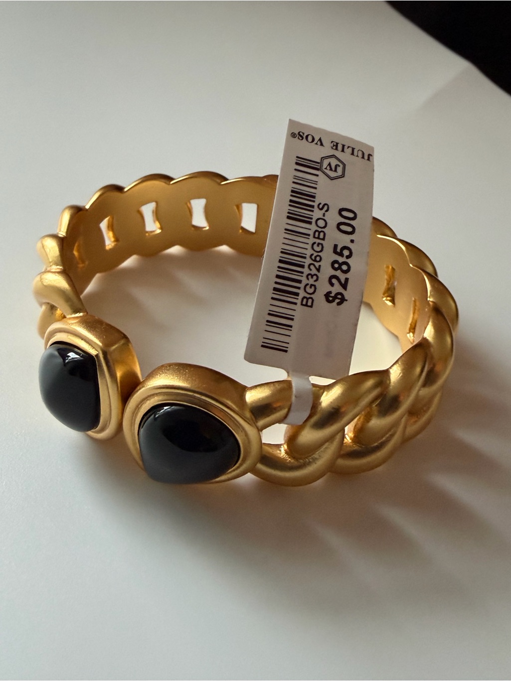 Nwt Julie Vos Gold Chain-Link Bracelet With Black Cabochons Size S